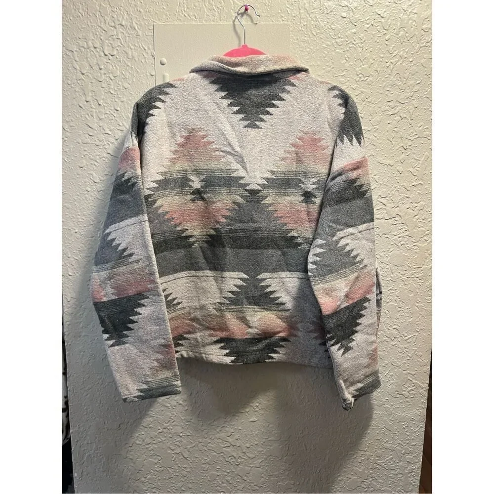 Blue B Collection Grey & Pink Aztec Button Up Shacket Woman’s Size Large - Picture 7 of 7